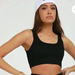 Silk & Salt black ribbed cropped tank sz L NWT